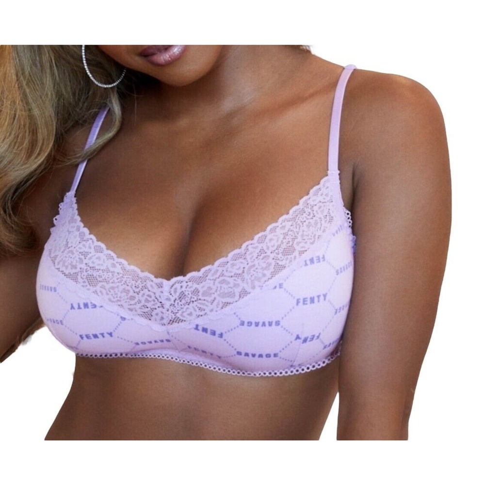 Savage X Fenty Women's Cotton Essentials Lace-Trim Bralette Plus Sz 3X Lavender